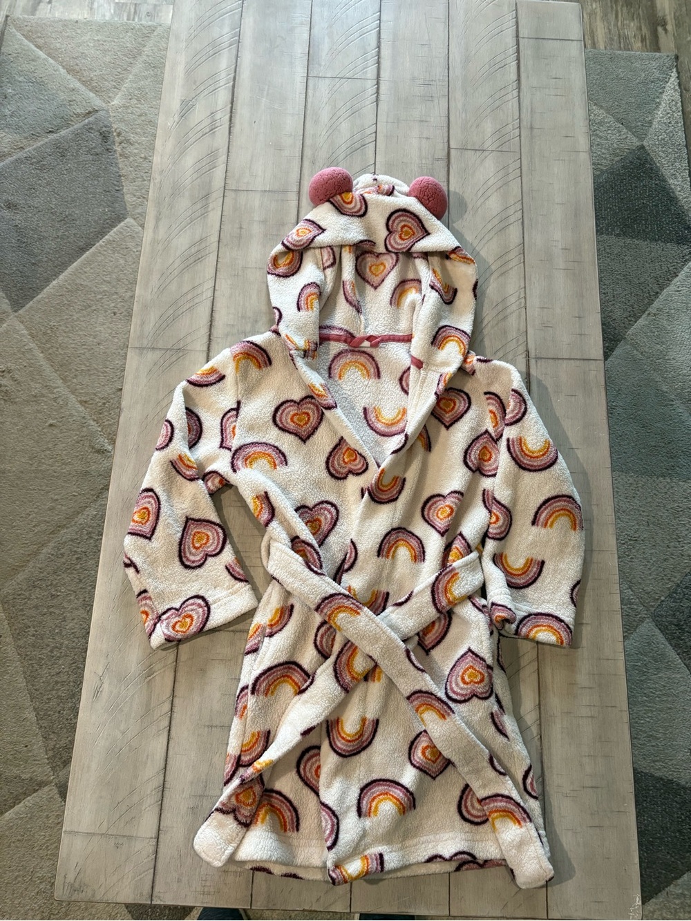 PETIT LEM SLEEP Designer Girls Cozy Rainbow Hooded Robe In Size 6